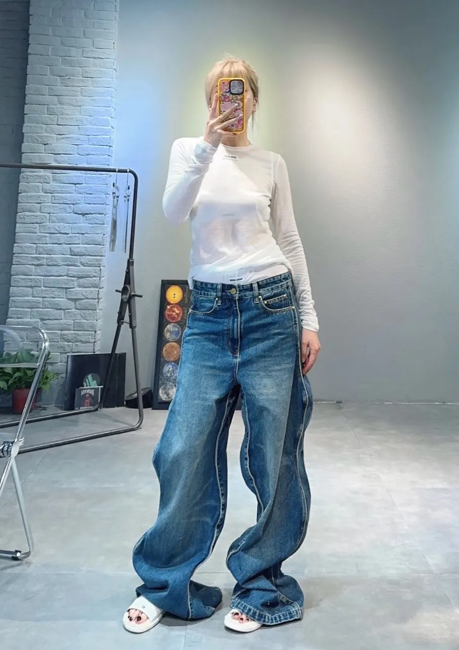 Louis Vuitton/Louis Vuitton 25Fw wavy line washed jeans